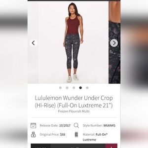 Lululemon Wunder Under Crop Hi-Rise Full-On Luxtreme Sz 4 Flourish Multi